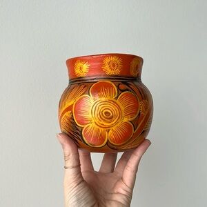 Vintage Hand Painted Floral Terracotta Hanging Planter Mexico